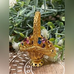 Vintage Multi Color Crystal Basket Brooch